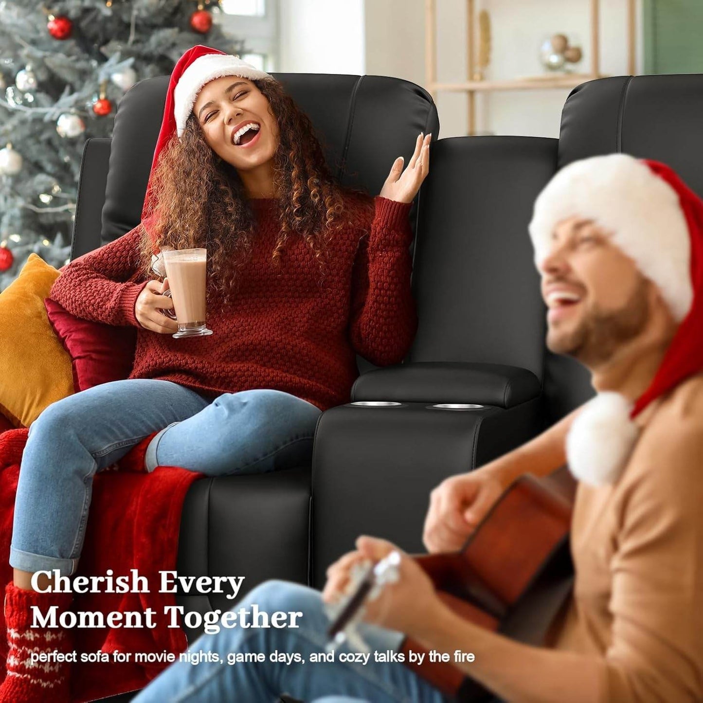 Large Loveseat Recliner, Loveseat Recliner Sofa with Storage Console, Recliner Chair with USB Ports, 2 Cell Phone Holders, Cup Holder, Loveseat Couch for Living Room - Loft&Timber