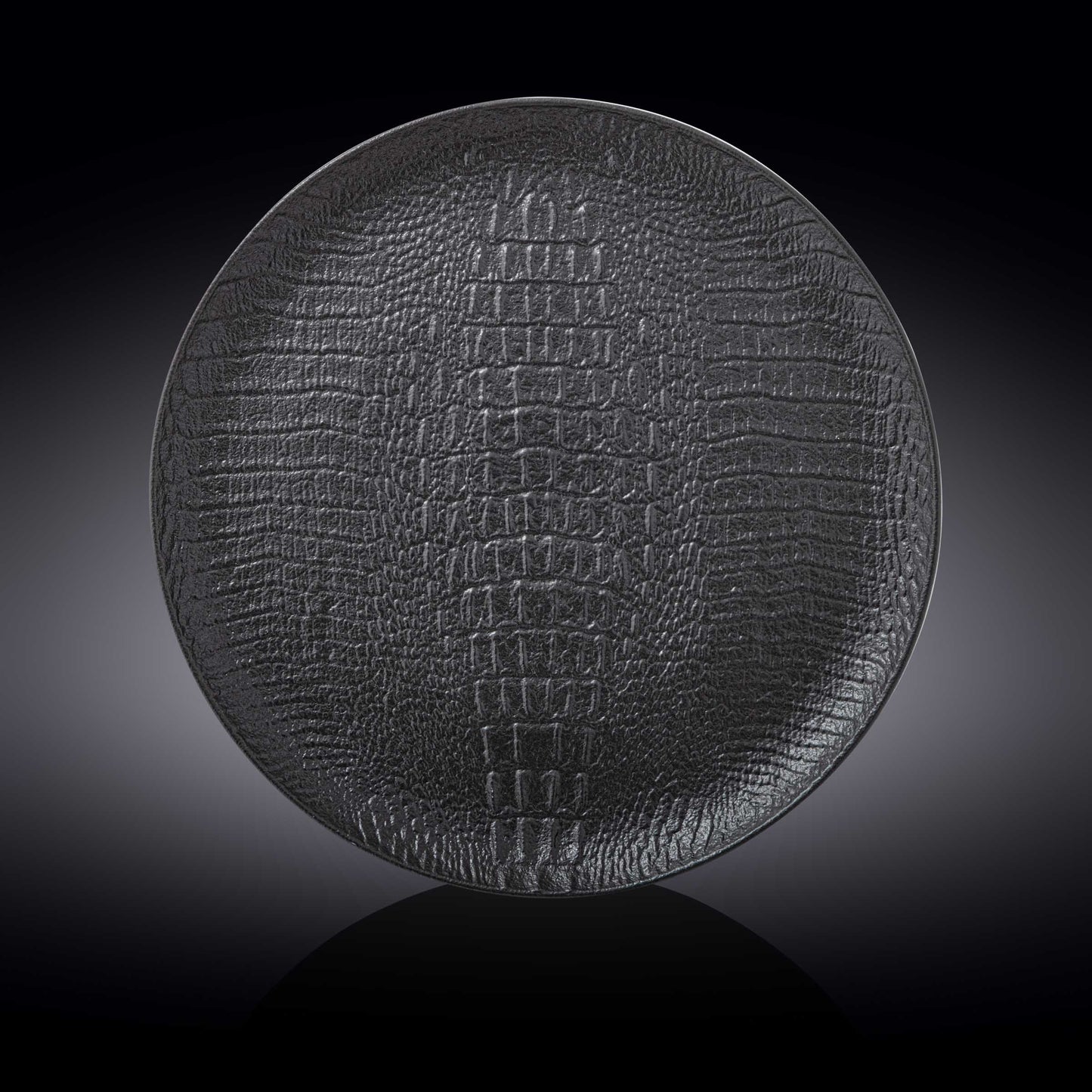 Black Porcelain Slate look Round Plate / Platter With Crocodile Skin Texture 13" inch | 33 Cm - Loft&Timber