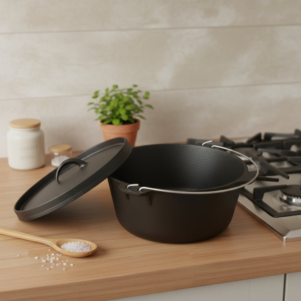 12" Black Cast Iron Dutch Oven Stock Pot-1