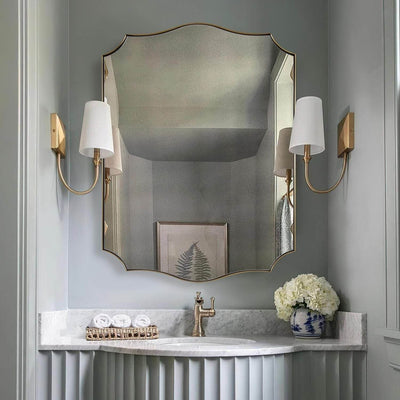 Stainless Steel Metal Frame Wall Mount Vanity Mirror, 22X30 Irregular Asymmetrical Mirror for Bathroom, Bedroom, Living Room, Mantel-0