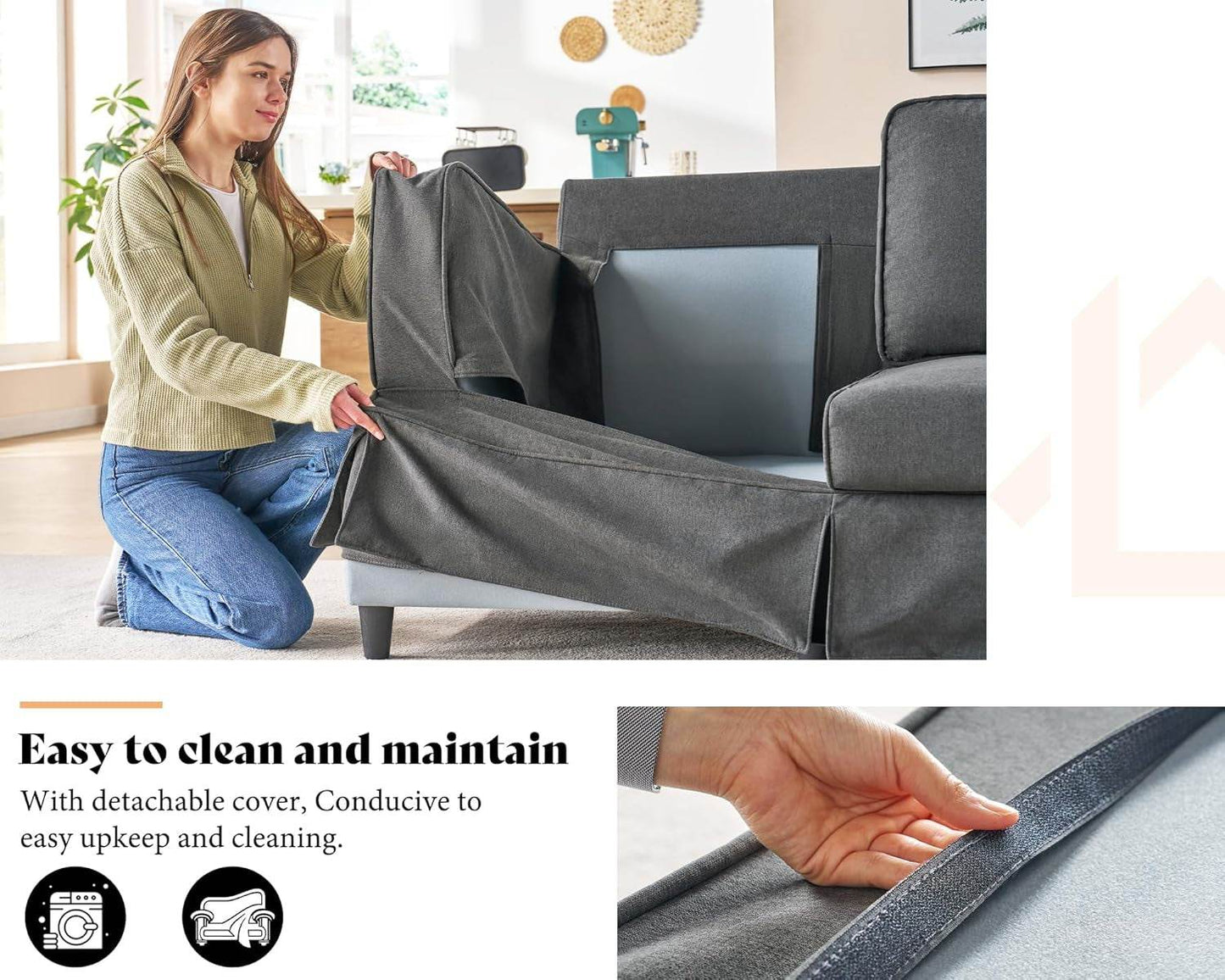 Modern Sofa, 89 Inch Slipcovered Sofa, 3 Seater Sofa Comfy Couch for Living Room Office, Linen Grey Oversized Couch - Loft&Timber