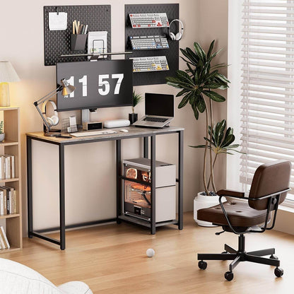 Computer Desk 40 Inches with 2-Tier Shelves in Gray - Loft&Timber