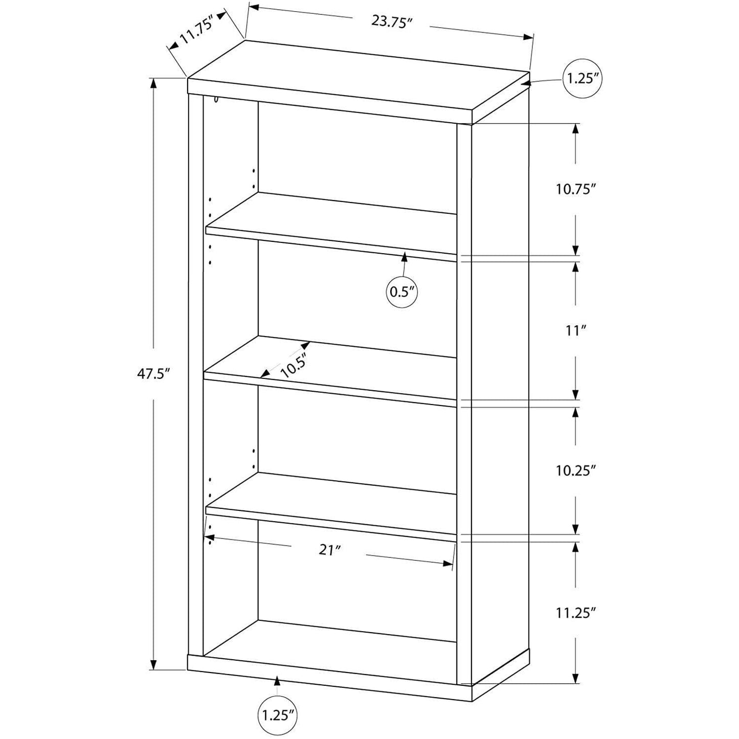 Adjustable 3-Shelf Bookcase - 48”H (Brown) - Loft&Timber