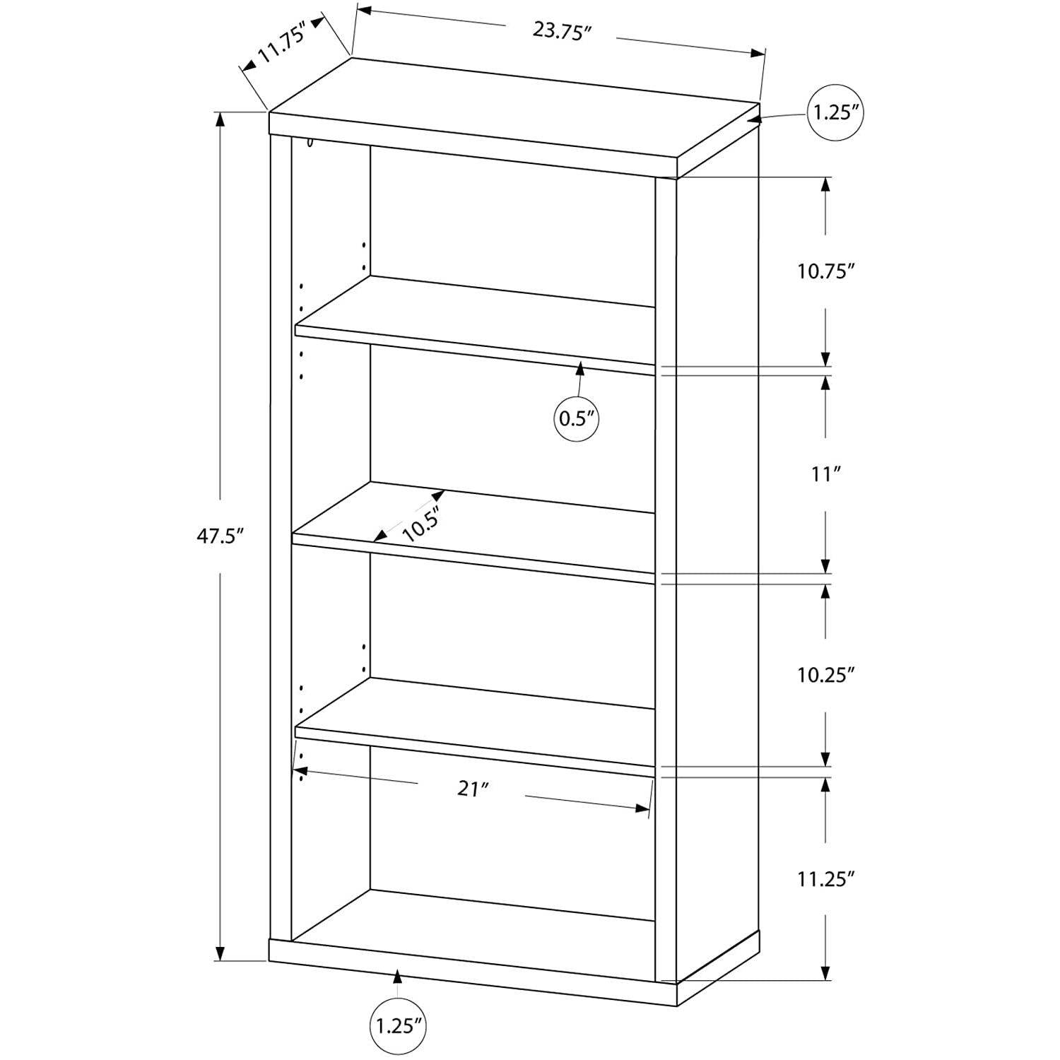 Adjustable 3-Shelf Bookcase - 48”H (Brown) - Loft&Timber