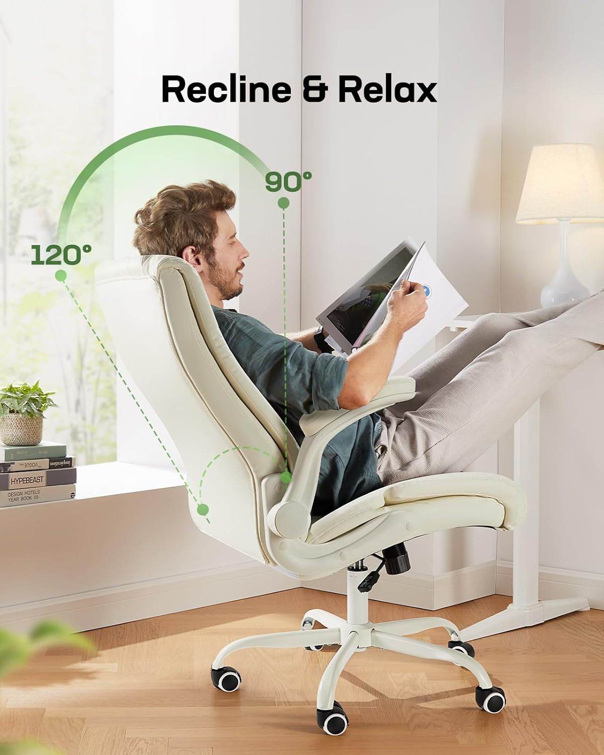Executive Office Chair with Flip-Up Armrests in White - Loft&Timber