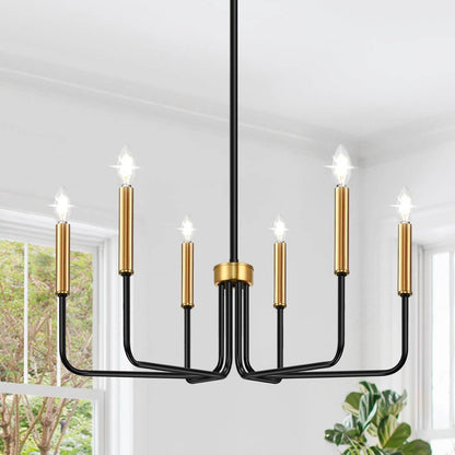Black and Gold Chandelier, 6-Light Farmhouse Chandelier for Dining Room Lighting Fixtures Hanging, Dining Light Fixtures Industrial Modern Chandelier for Bedroom, Foyer, Living Room and Entryway - Loft&Timber