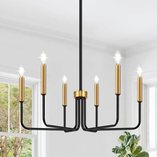 Black and Gold Chandelier, 6-Light Farmhouse Chandelier for Dining Room Lighting Fixtures Hanging, Dining Light Fixtures Industrial Modern Chandelier for Bedroom, Foyer, Living Room and Entryway - Loft&Timber
