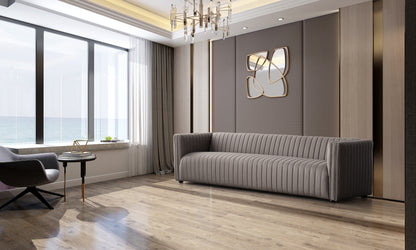 98" Light Brown Fabric Solid Wood Sofa-8