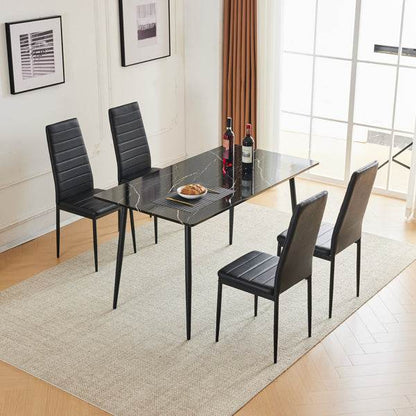 Rectangular table with arc MDF Black tabletop splicing PVC marble surface 140*76*76cm - Loft&Timber