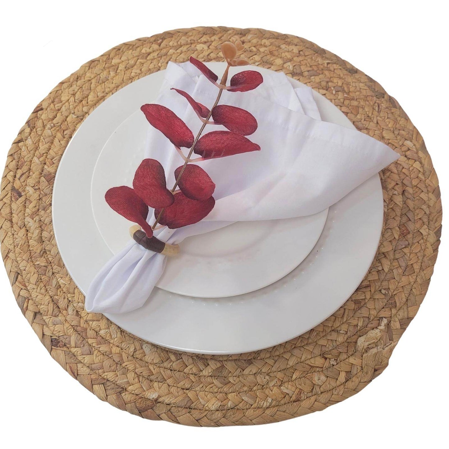 Set of 4 Red Leaf Eucalyptus Napkin Rings, Rustic Napkin Ring, Minimalist Tabledecor, Oriental Tabledecor - Loft&Timber