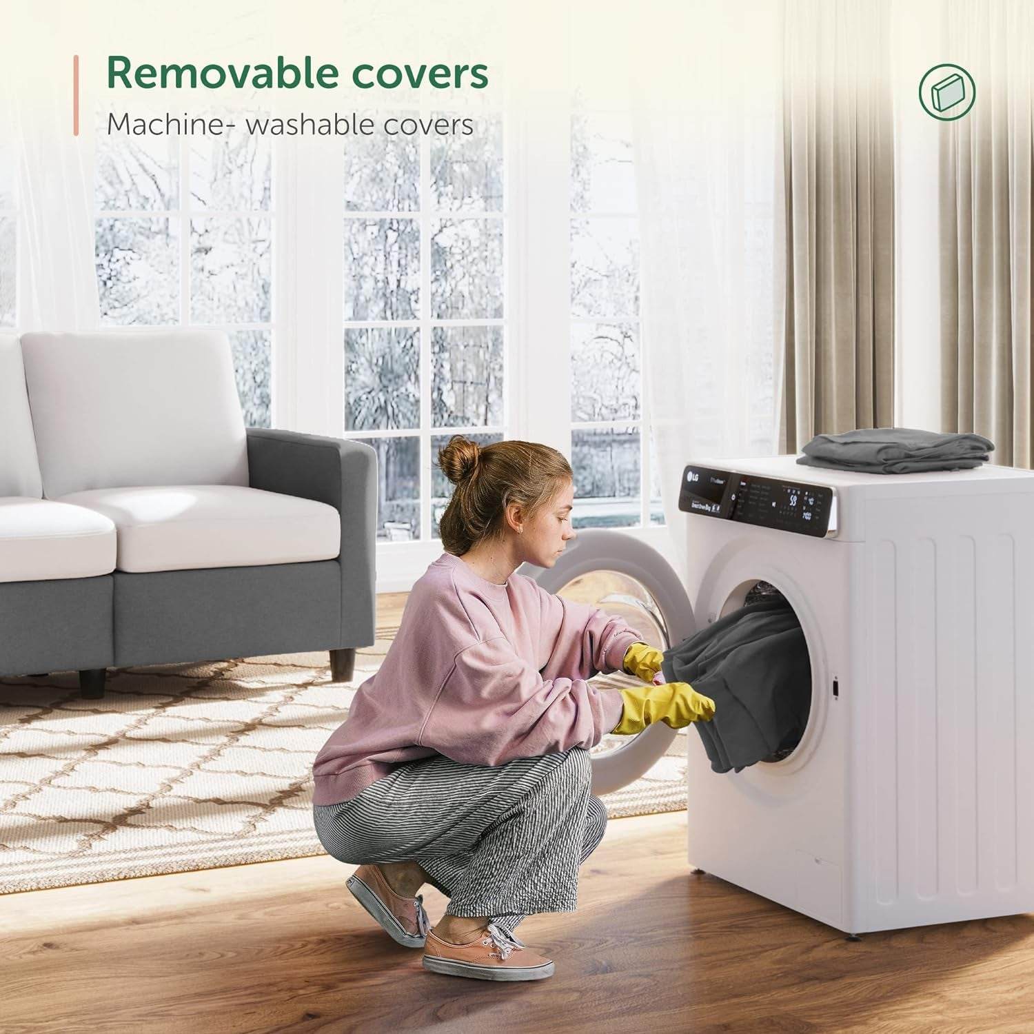 Dark Grey Convertible L-Shaped Sectional Sofa, Chaise - Loft&Timber