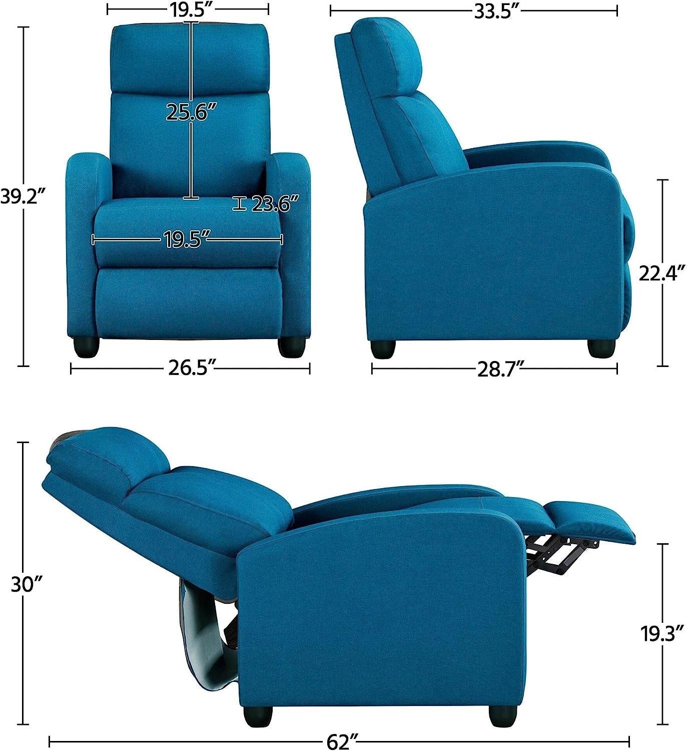 Blue Fabric Recliner Chair - Loft&Timber