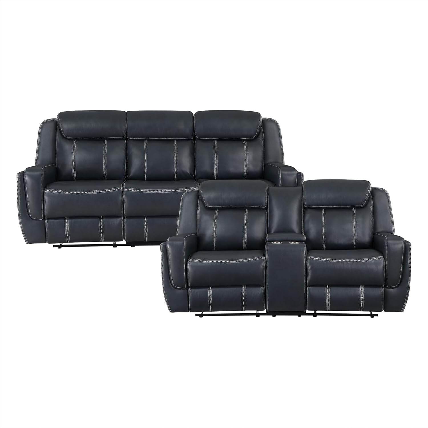 Recliner Living Room Set,Double Recliner Sofa and Loveseat, 2-Piece Set, Blue - Loft&Timber