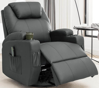 Recliner Chair, Rocking Chair with Massage and Heat, 360° Swivel Recliner Chairs for Adults, Rocker Manual Recliner with Remote Control and Cup Holder for Living Room, Bedroom, Nursery - Loft&Timber