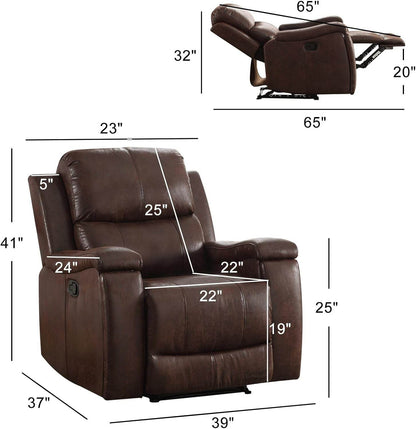 Leather Recliner Chair, Classic and Traditional Manual Recliner Chair with Overstuffed Arms and Back, Manual Single Sofa with Concealed Cup Holders,Red Brown - Loft&Timber