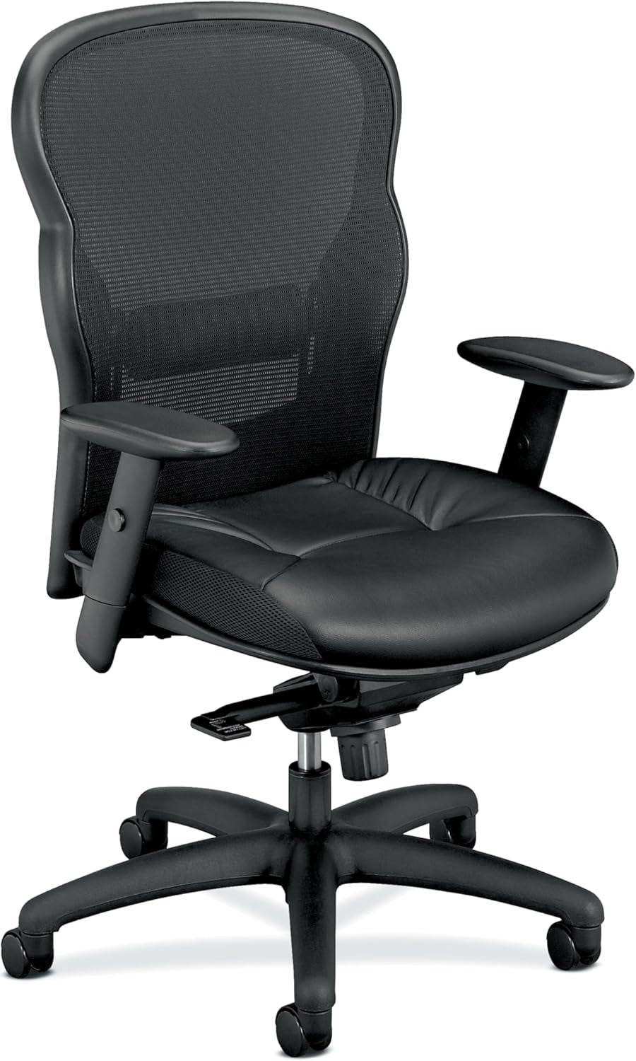 Wave High Back Office Chair Ergonomic Office Chair with Leather Seat, Breathable Back Mesh Desk Chair with Wheels and Arms, 360 Swivel, Synchro-Tilt Recline - Comfortable Home Office Desk Chair - Loft&Timber
