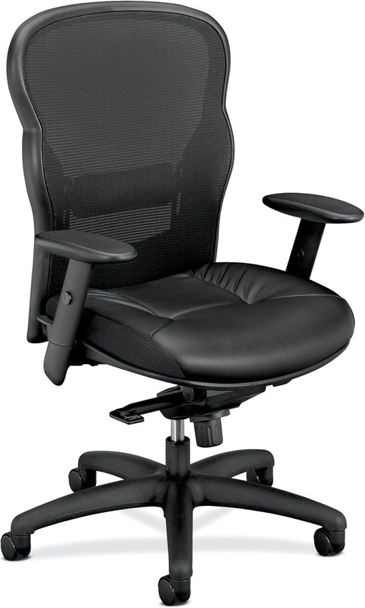Wave High Back Office Chair Ergonomic Office Chair with Leather Seat, Breathable Back Mesh Desk Chair with Wheels and Arms, 360 Swivel, Synchro-Tilt Recline - Comfortable Home Office Desk Chair - Loft&Timber
