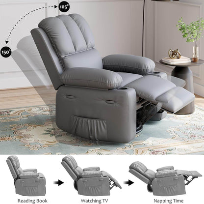 Leather Recliner Chair, Manual Recliner W/Comfortable Arms and Cup Holders for Living Room CF8011 - Gray, Medium - Loft&Timber