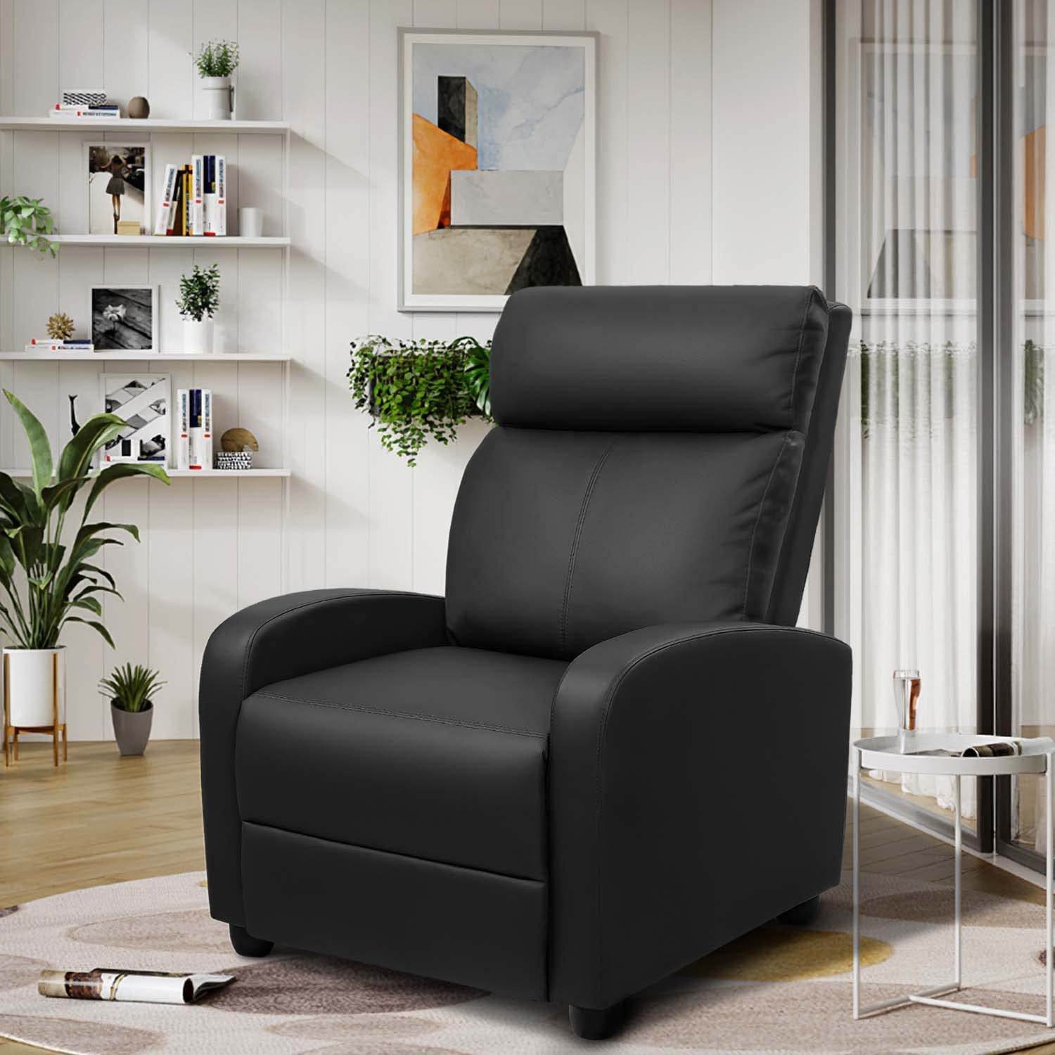 Recliner Chair, Home Theater Seating, Black, Padded Cushion - Loft&Timber