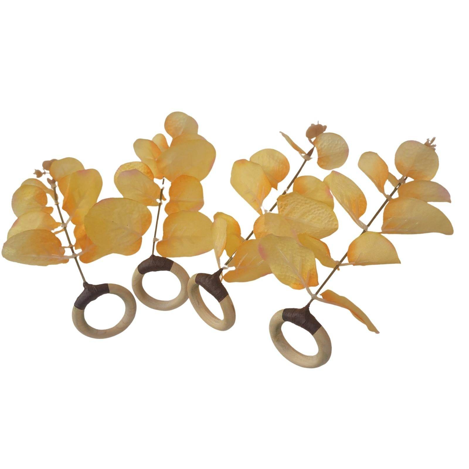 Set of 4 Yellow Leaf Eucalyptus Napkin Rings, Rustic Napkin Ring, Minimalist Tabledecor, Oriental Tabledeco - Loft&Timber