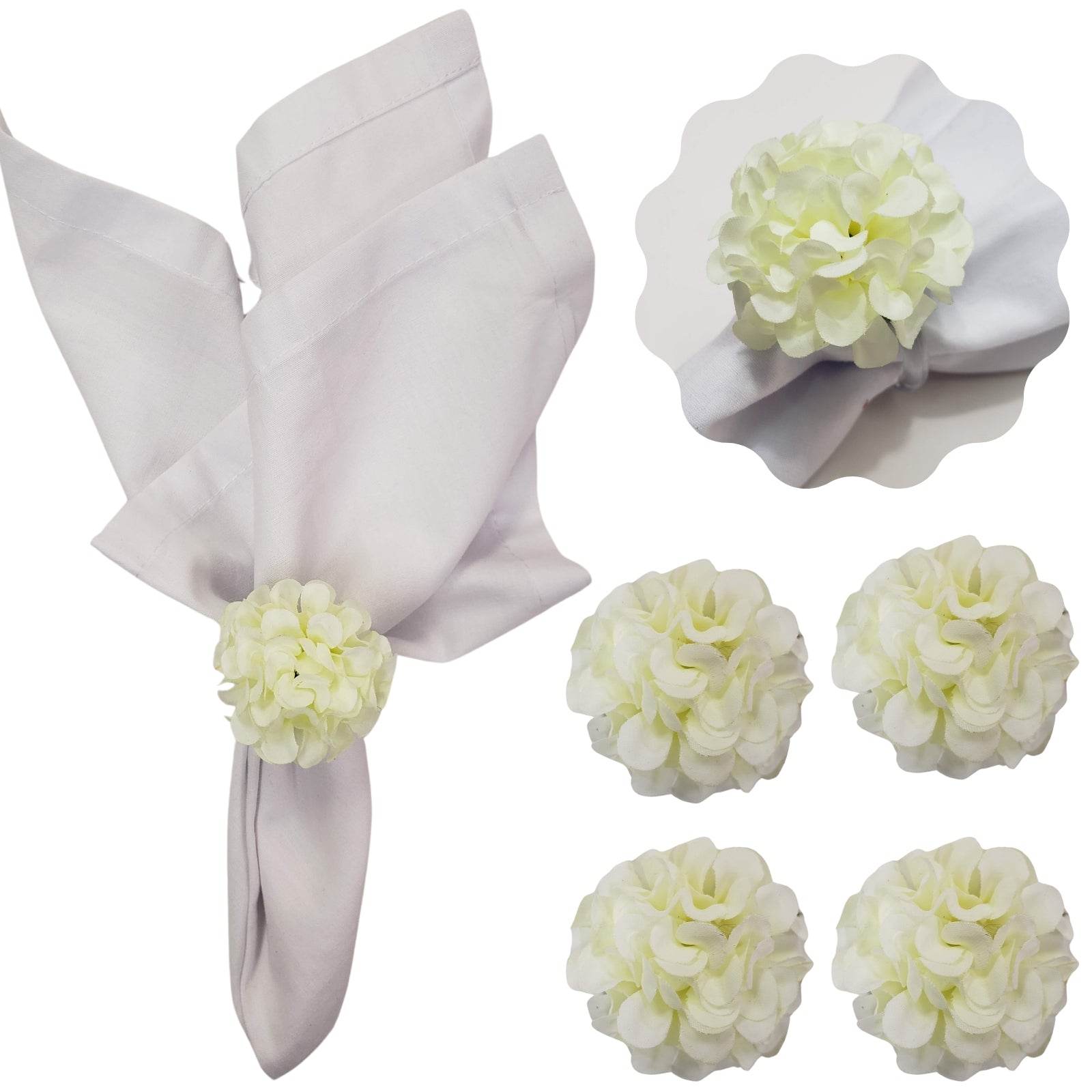 Charlo's Set of 4 Off White Flower Chrysanthemum Charm Napkin Rings for dining table decor - Loft&Timber