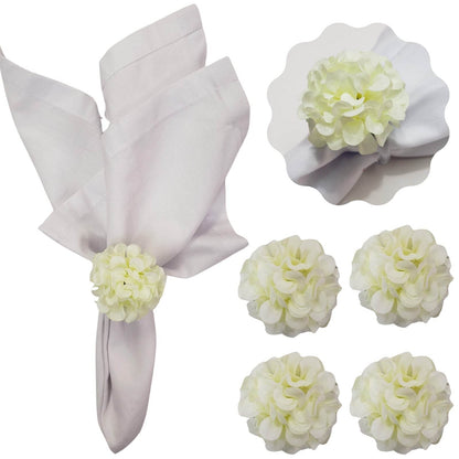 Charlo's Set of 4 Off White Flower Chrysanthemum Charm Napkin Rings for dining table decor - Loft&Timber