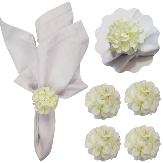 Charlo's Set of 4 Off White Flower Chrysanthemum Charm Napkin Rings for dining table decor - Loft&Timber
