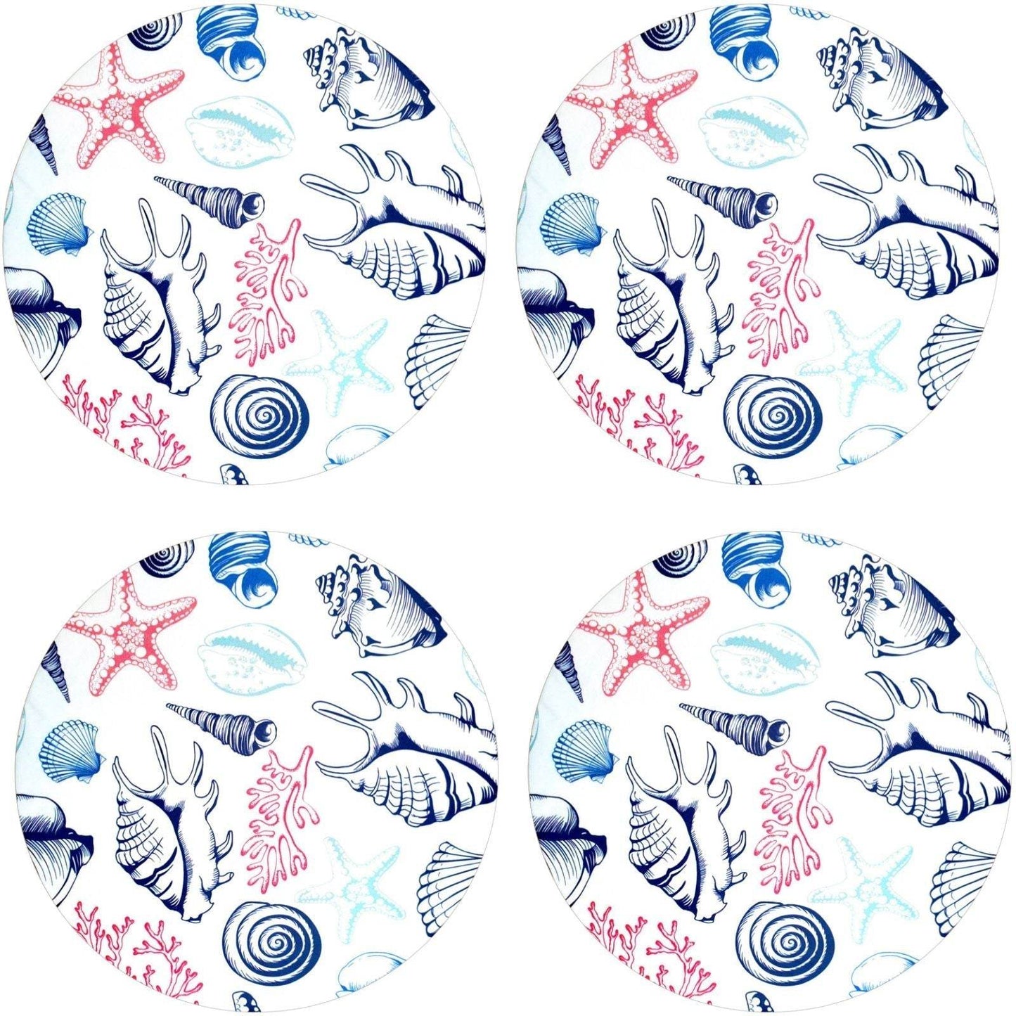 Set of 4 Round Placemats Covers Ocean White 14 Dia inch - Loft&Timber