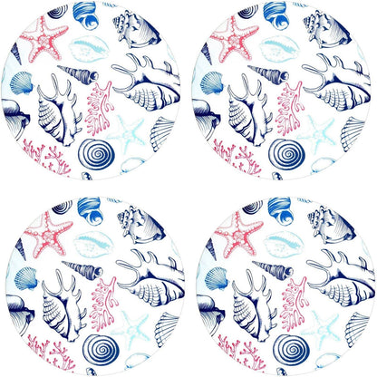 Set of 4 Round Placemats Covers Ocean White 14 Dia inch - Loft&Timber