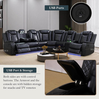 Power Recliner Sectional Sofa Set, Black - Loft&Timber