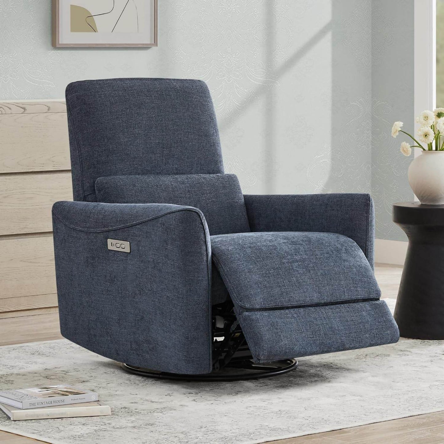 Ink Blue Power Swivel Glider Recliner Chair Nursery Living Room - Loft&Timber
