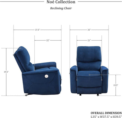 Power Recliner Chair Living Room Velvet Reclining Sofa Chair, Home Theater Seating, Power Rocker Recliner Sofa Chair for Living Room/Office/Apartment, Navy - Loft&Timber