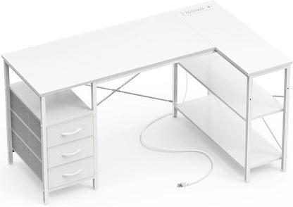 L Shaped Desk with Power Outlets in White - Loft&Timber