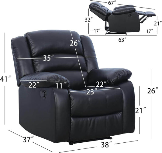 Black Recliner Chair Set of 2, with Overstuffed Arm and Back - Loft&Timber