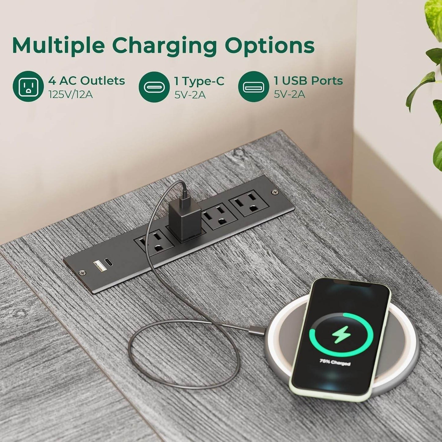 L Shaped Desk with Power Outlets in Gray - Loft&Timber