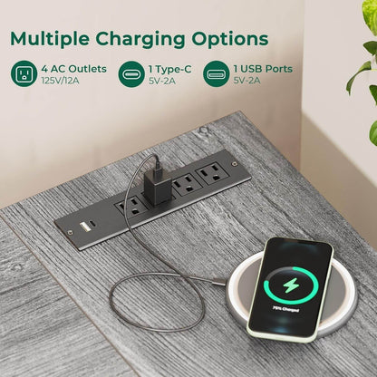 L Shaped Desk with Power Outlets in Gray - Loft&Timber