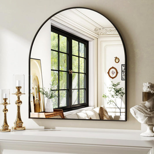 32"X 31" Arched Bathroom Mirror, Wall Mirror Metal Frame for Bathroom, Arch Mirrors for Wall, Black Modern Vanity Mirror for Bathroom, Living Room, Bedroom, Hallway, Dinning Room Decor - Loft&Timber