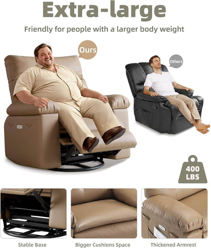 Power Swivel Massage Recliner Heat, Vibration, Faux Leather - Loft&Timber