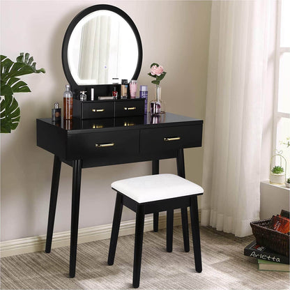 Lighted Makeup Vanity Desk with Cushioned Stool - Loft&Timber