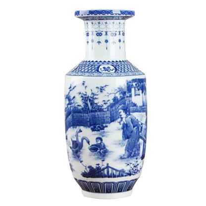 Classic Antique Chinese Blue and White Ceramic Vase - Loft&Timber