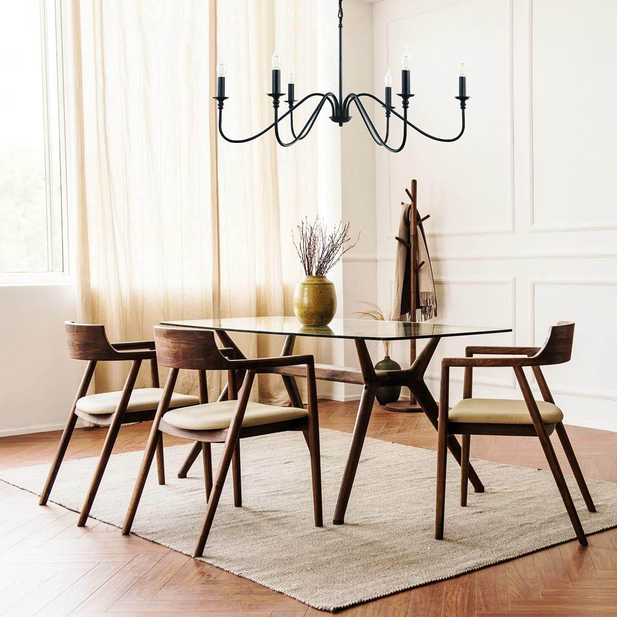 Black Chandelier,6-Light Rustic Industrial Iron Chandeliers for Dining Room Lighting Fixtures Hanging,Candle Hanging Hallway, Living Room, Foyer, Bedroom, Office, Bar,Island Lights - Loft&Timber