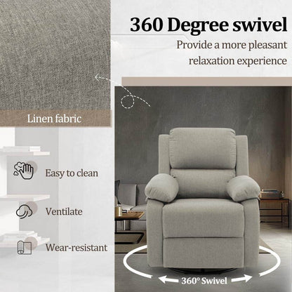 Recliner Chair, 360 Swivel Rocker Chair for Adults, Small Rocking Recliner Chair for Small Spaces, Upholstered Fabric Glider Recliner Nursery Chair with Side Pockets for Living Room, Nursery - Loft&Timber