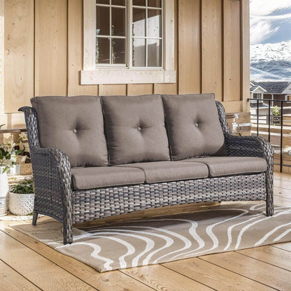 Outdoor Furniture 3-Seater Rattan Sofa Patio Wicker Sofa Couch Furniture Set with Washable Cushions - Loft&Timber