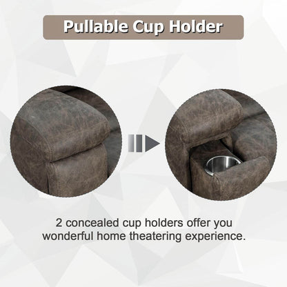 Leather Recliner Chair, Classic and Traditional Manual Recliner Chair with Overstuffed Arms and Back, Manual Single Sofa with Concealed Cup Holders,Grey - Loft&Timber