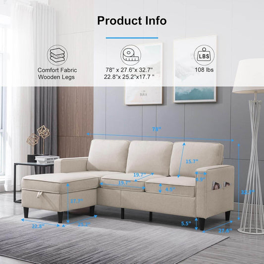 2 Piece Sofa Set, Sofa and Loveseat Sets for Living Room, L Shape Sectional Sofa with Chaise, 3 Seater Convertible Sectional Sofa Couch for Apartment - Loft&Timber