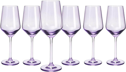 Set of 6 Colored Wine Glasses - 12 oz Hand Blown Italian Style Crystal Bordeaux Wine Glasses - Premium Stemmed Colored Glassware - Unique Drinking Glasses (6, Lavender Purple) - Loft&Timber