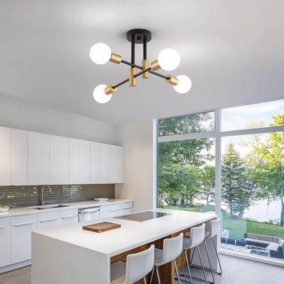 Black Gold Sputnik Chandelier: Modern Industrial Ceiling Light - Loft&Timber