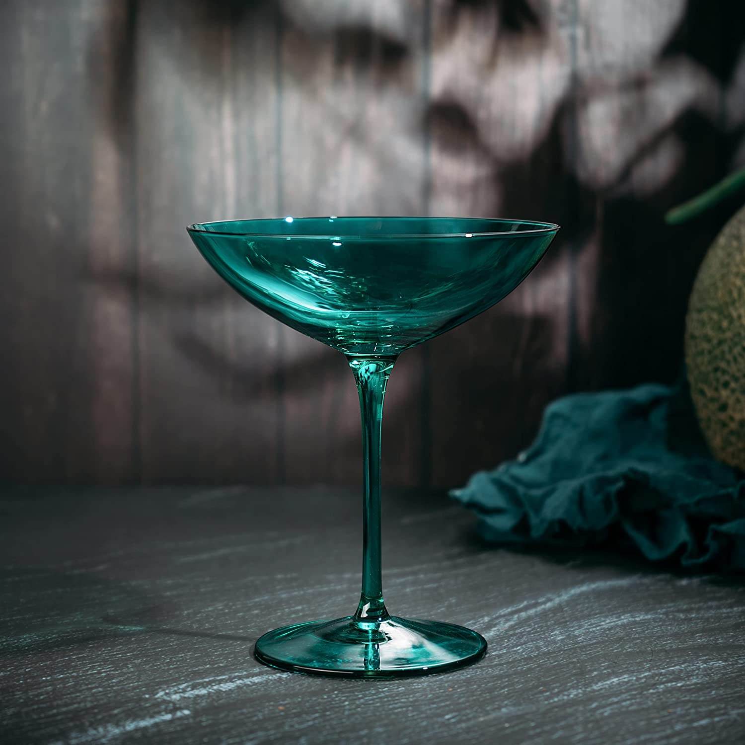 Champagne Coupes 12oz by The Wine Savant - Colorful Champagne Glasses, Prosecco, Mimosa Glasses Set, Cocktail Glass Set, Bar Glassware Luster Glasses (2, Teal) - Loft&Timber