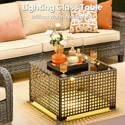 Modern Outdoor Wicker Furniture Set with Swivel Rocking Chairs - Loft&Timber