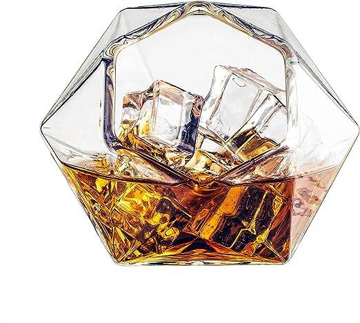 The Wine Savant Diamond Whiskey Glasses, Scotch, Bourbon or Wine Glasses, Set of 2 10 oz Old Fashion Elegant Spirits Glasses - Loft&Timber